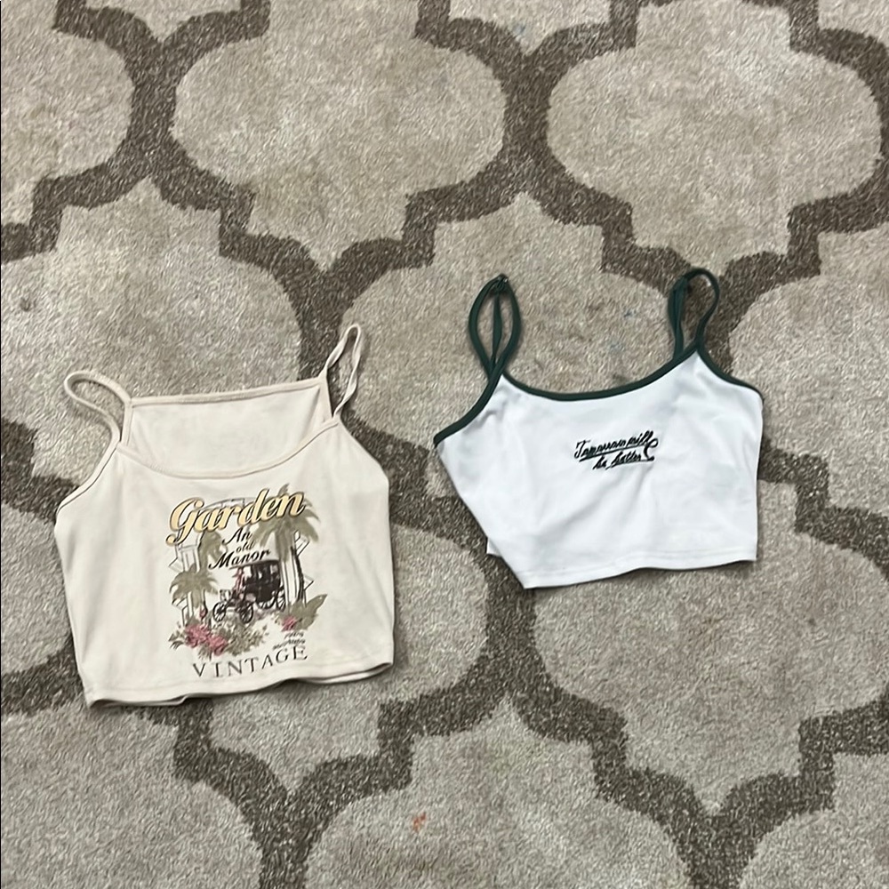 Vintage Graphic Crop Tops - Cream and White